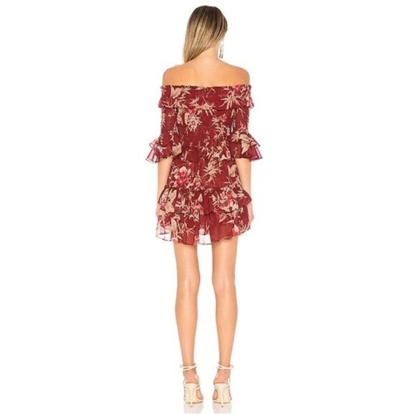 MISA Los Angeles Rima Mini Dress in Floral Burgundy Off the Shoulder Ruffle sz M - Picture 2 of 13